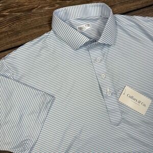 Collars & Co Mens Polo Shirt LARGE Blue White Striped Featherweight Relaxed NWT